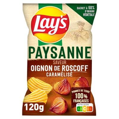 Lay's Chips recette paysanne saveur oignons de Roscoff caramélisés, 120g
