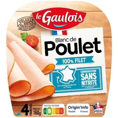 Le Gaulois Blanc de poulet 100% poulet sans nitrites, 4 tranches - 160g