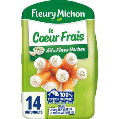 Fleury Michon Surimi Coeur Frais Ail & Fines Herbes, 14 bâtonnets - 224g