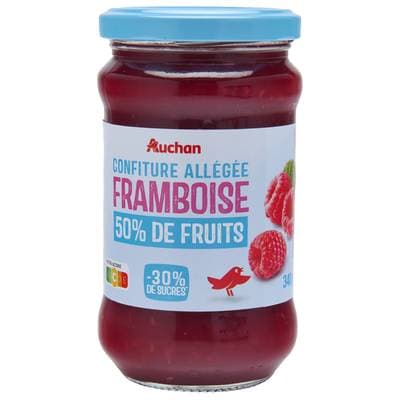 Auchan Confiture de framboise allégée en sucre, 340g