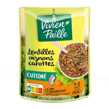 Vivien Paille Lentllles cuisinées Oignons et Carottes Micro-ondables, 250g