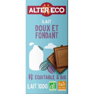 Alter Eco - Commerce Equitable Chocolat au lait doux et fondant Bio, 100g