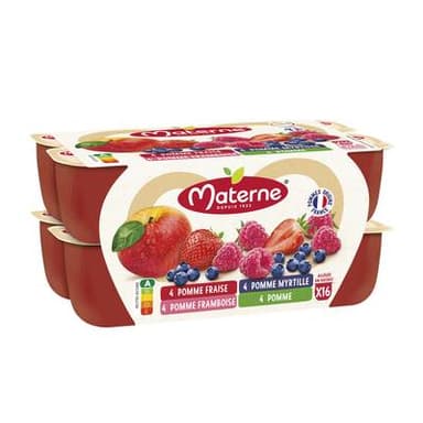 Materne Compotes pomme, myrtille, framboise, fraise, 16x100g