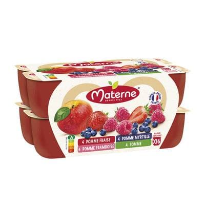 Materne Compotes pomme, myrtille, framboise, fraise, 16x100g