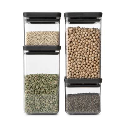 Brabantia Kit de 4 bocaux carrés en plastique