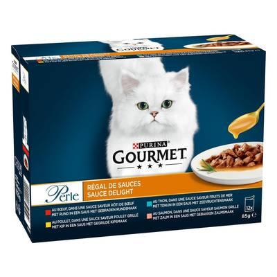 Purina - Gourmet Perle - Sachets Régal de sauces Boeuf, Poulet, Thon, Saumon pour chat