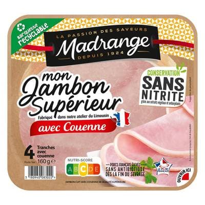 Madrange Jambon Supérieur avec Couenne, 4 tranches - 160g