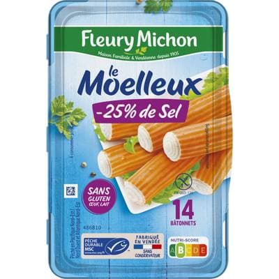 Fleury Michon Surimi Moelleux, Taux de Sel Réduit - 25%*, 14 bâtonnets - 230g