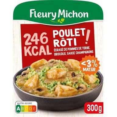 Fleury Michon Plat Cuisiné Poulet Rôti Ecrasé de Pommes de Terre, Brocolis, Sauce Champignons, 300g