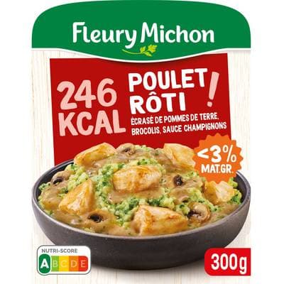 Fleury Michon Plat Cuisiné Poulet Rôti Ecrasé de Pommes de Terre, Brocolis, Sauce Champignons, 300g