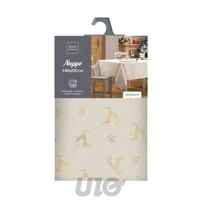 3574387233322 - Douceur D Interieur - Nappe rectangle Jacquard Fils metalises les rennes naturel/ Or
