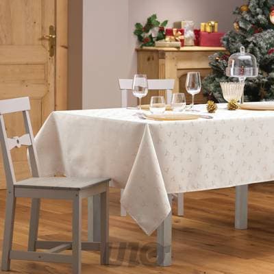3574387233322 - Douceur D Interieur - Nappe rectangle Jacquard Fils metalises les rennes naturel/ Or