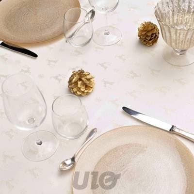 3574387233322 - Douceur D Interieur - Nappe rectangle Jacquard Fils metalises les rennes naturel/ Or