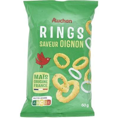 Auchan Biscuits soufflés Rings saveur oignon, 60g