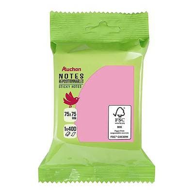Auchan bloc notes adhésives colorées, 400 notes repositionnables Dimensions : 75x75mm