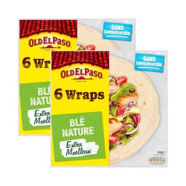 Old el Paso 6 galettes wraps de blé nature, Lot de 2x350g