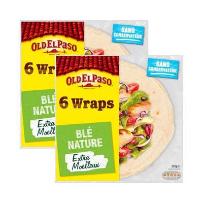 Old el Paso 6 galettes wraps de blé nature, Lot de 2x350g