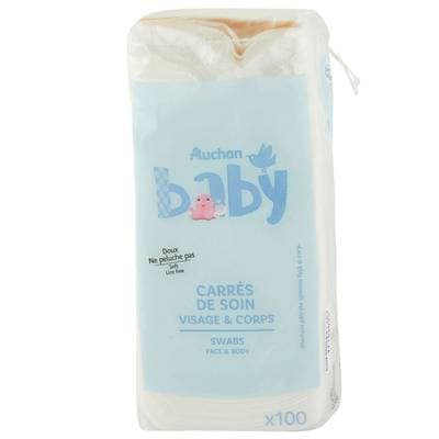 Auchan Baby Carrés de coton soin visage et corps, 100 carrés