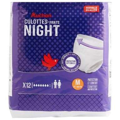 Auchan Couches culottes nuit taille M (70-100cm), 12 culottes