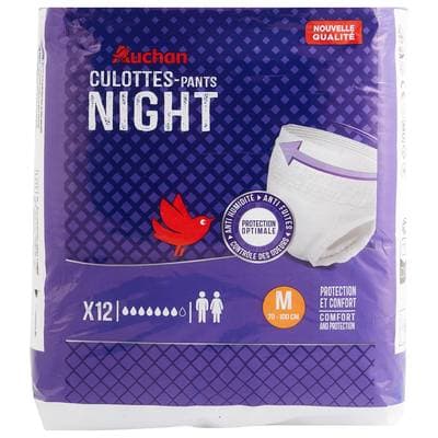 Auchan Couches culottes nuit taille M (70-100cm), 12 culottes