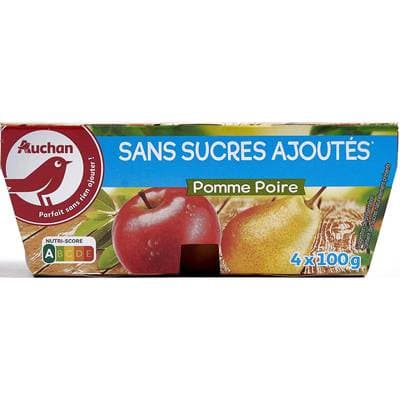 Auchan Pomme poire sans sucres ajoutés, 4x100g