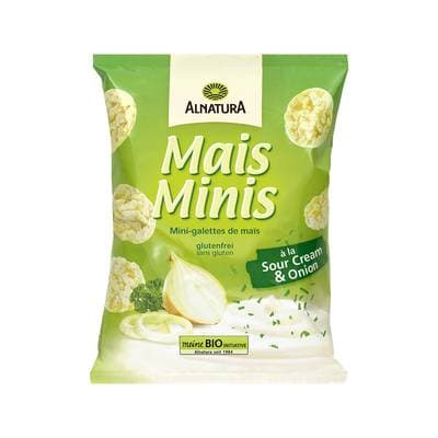 Alnatura Mini-galettes de maïs bio crème aigre et oignon, 50g