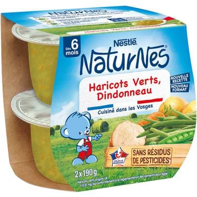 Nestlé - Naturnes Haricots Verts Dindonneau Coupelles Bébé Dès 6 mois, 2x190g