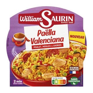 William Saurin Paëlla Valenciana Poulet Moules & Chorizo en barquette individuelle micro-ondable, 285g