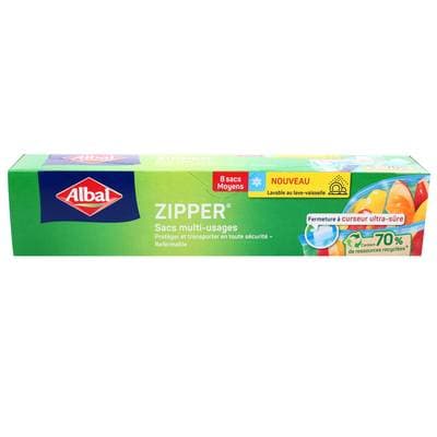 Albal Sacs Zipper multi-usages 3L, 8 sacs de 3L