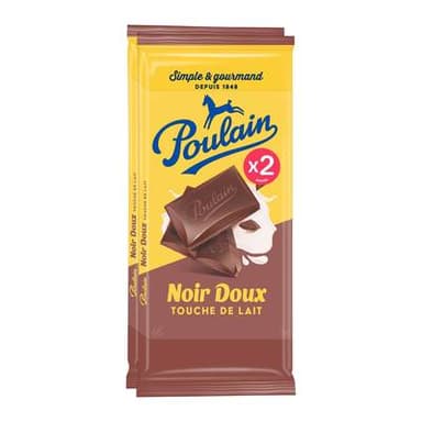 Poulain Tablette Chocolat Noir Doux Touche de Lait, 2x95g