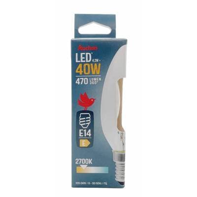 Auchan Ampoule E14 - 4,2W Blanc Chaud Flamme Claire, E14   40W