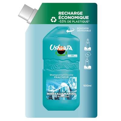 Ushuaïa Gel Douche Fraîcheur Minéraux Marins de l'Atlantique, 500ml