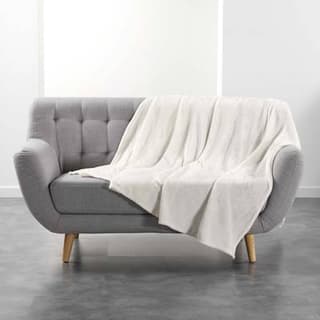Douceur D Interieur Plaid Flanelle unie Flanou naturel, 180 x 220 cm