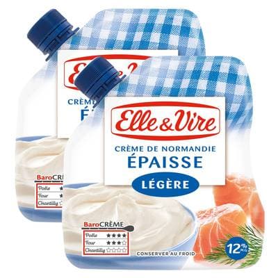 Elle&Vire Crème 12% Mg Légère Epaisse, Lot de 2x33cl