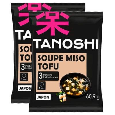 Tanoshi - Japon Soupe Miso au tofu Instantanée en sachet pour 3, Lot de 2x60,9g
