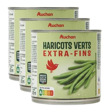 Auchan Haricots verts extra-fins, Lot de 3x220g
