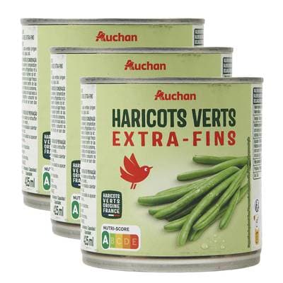 Auchan Haricots verts extra-fins, Lot de 3x220g