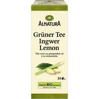 Alnatura Thé Vert Gingembre Citronnelle Bio, 20 sachets