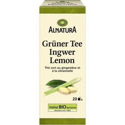 Alnatura Thé Vert Gingembre Citronnelle Bio, 20 sachets
