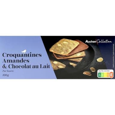 Auchan Collection Biscuits croquantines pur beurre aux amandes et chocolat au lait, 100g