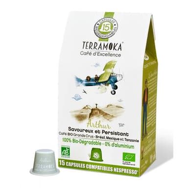 Terramoka Café bio Arthur capsule biodégradable sans aluminium, 15 capsules