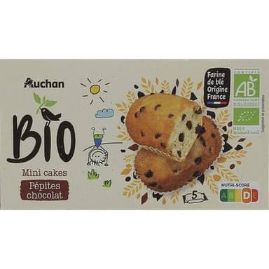 Auchan BIO Mini cakes aux pépites de chocolat bio x5, 175g