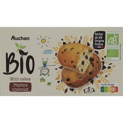 Auchan BIO Mini cakes aux pépites de chocolat bio x5, 175g