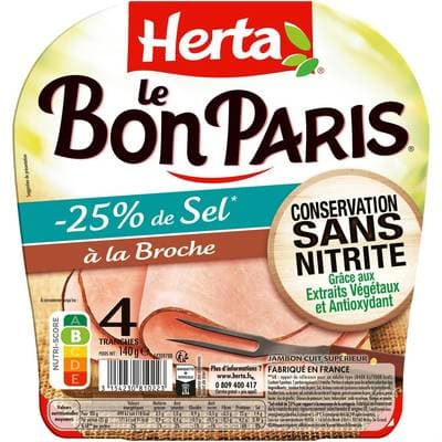 Herta Jambon à la Broche Le Bon Paris Taux de Sel Réduit Conservation Sans Nitrite, 4 tranches - 140g
