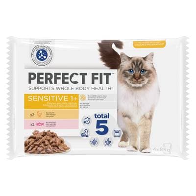 Perfect Fit Sachets en sauce Poulet Saumon Sensitive pour chat adulte stérilisé, 4x85g