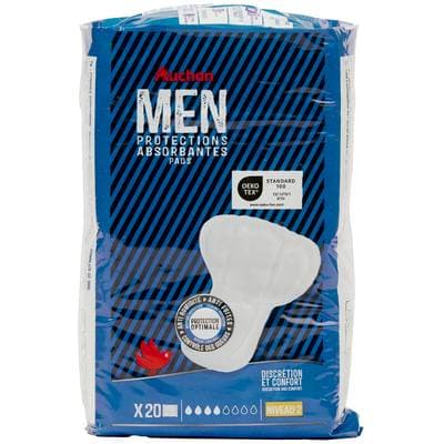 Auchan Serviettes incontinences protections absorbantes Men Niveau 2, 20 serviettes
