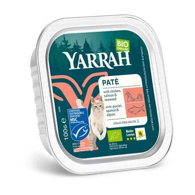 Yarrah Paté bio saumon/crevette pour chat adulte, 100g