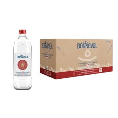 Bonneval Eau minérale gazeuse naturelle bouteille verre, 18x33cl