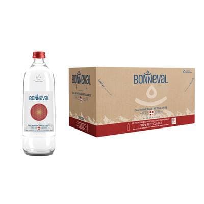Bonneval Eau minérale gazeuse naturelle bouteille verre, 18x33cl