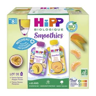 Hipp - Fruits à Boire Multipack 2 variétés- Smoothies aux fruits bio Gourde Bébé Dès 8 mois, 8x9cl